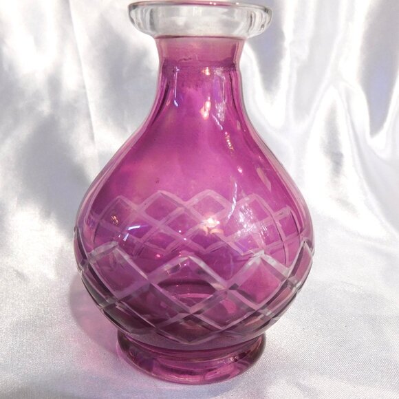 Pink Cut to Clear Glass Bottle with Stopper # 21188 - Picture 2 of 4